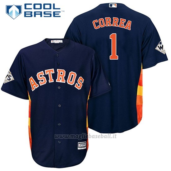 Maglia Baseball Uomo Houston Astros 2017 World Series Carlos Correa Blu Cool Base